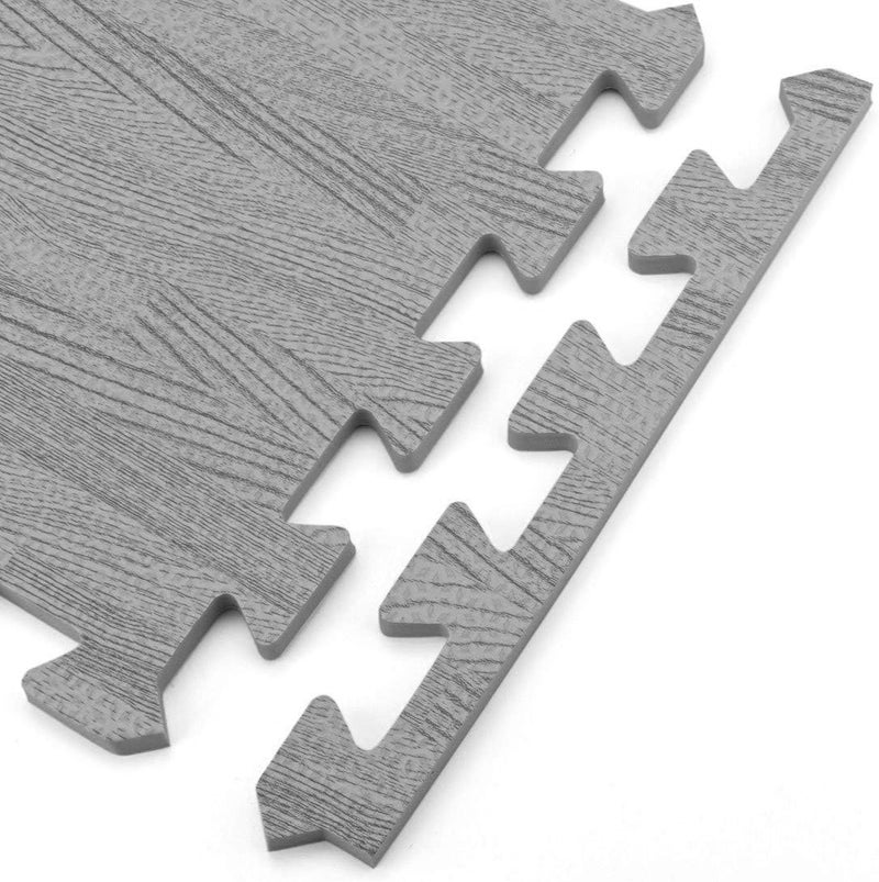 Tebery 16 Pieces Printed Wood Grain Interlocking Floor Tiles 3/8-Inch Thick EVA Foam Grey Puzzle Floor Mat - Image 3